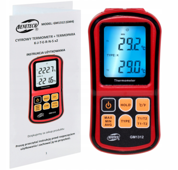 CYFROWY TERMOMETR 2x TERMOPARA GM1312