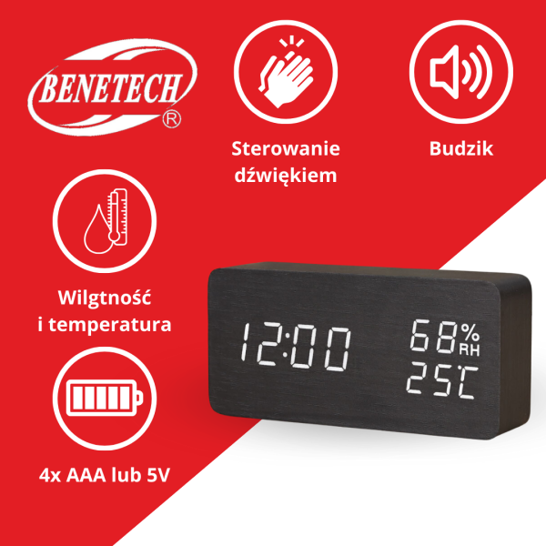 ZEGAR DREWNIANY CZARNY KH1030