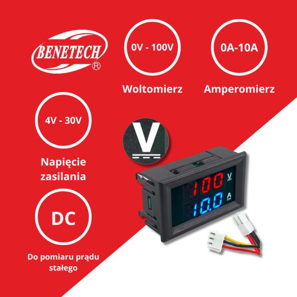AMPEROMIERZ WOLTOMIERZ 100V 10A PRĄD STAŁY DC