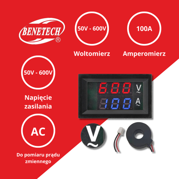AMPEROMIERZ WOLTOMIERZ PRĄD ZMIENNY AC 100A 600V
