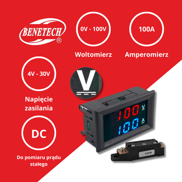 AMPEROMIERZ WOLTOMIERZ 100V 100A PRĄD STAŁY DC